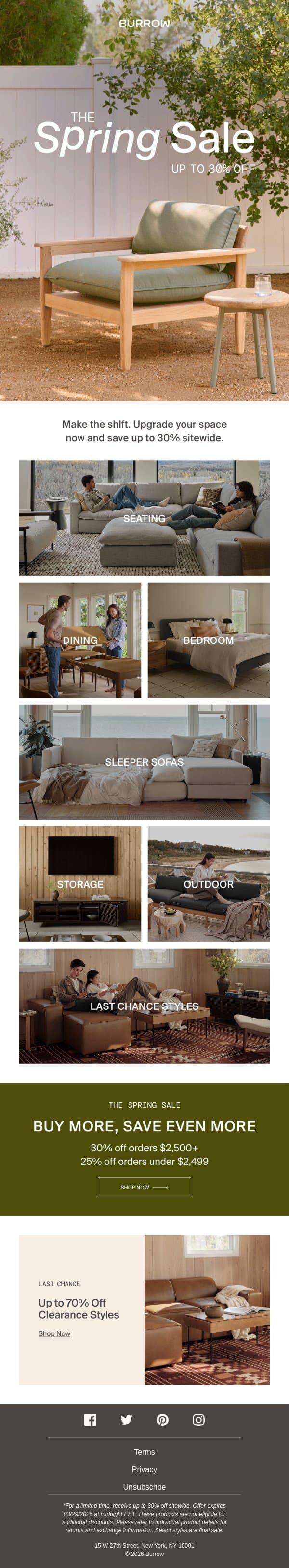Up to 30% off Sitewide Now email from Burrow screenshot