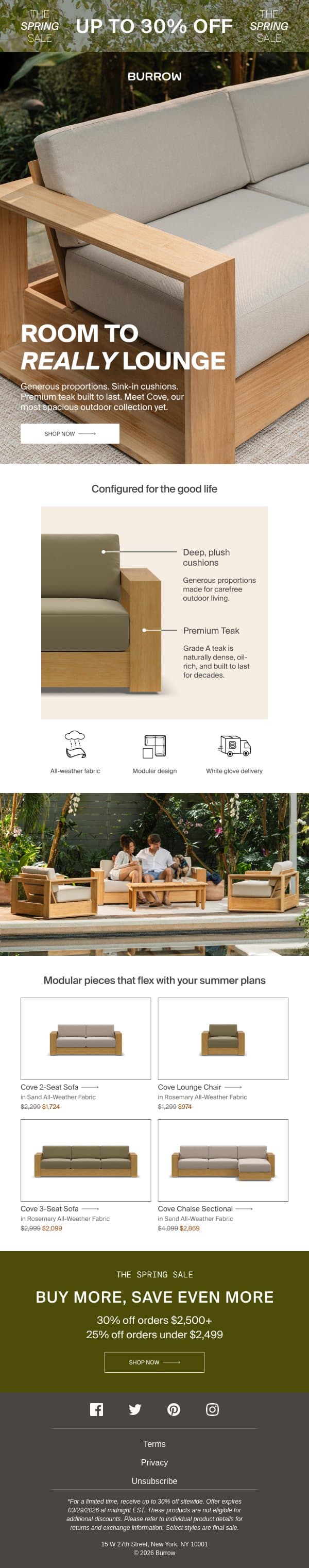 Just Dropped: Meet the Cove Outdoor Collection email from Burrow screenshot