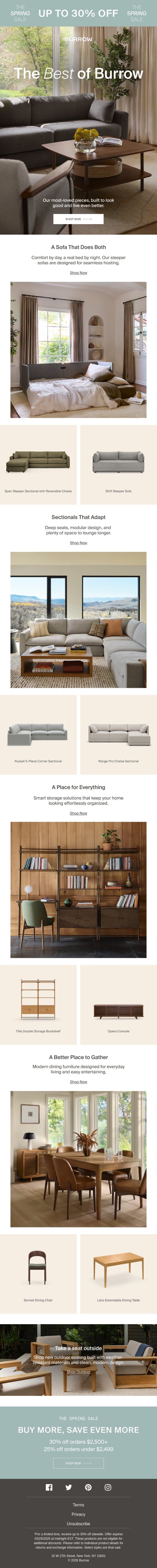 The Spring Sale: Burrow’s Best, Up to 30% Off email from Burrow screenshot