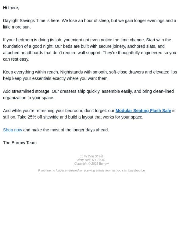 Lose an hour. Gain the glow. email from Burrow screenshot
