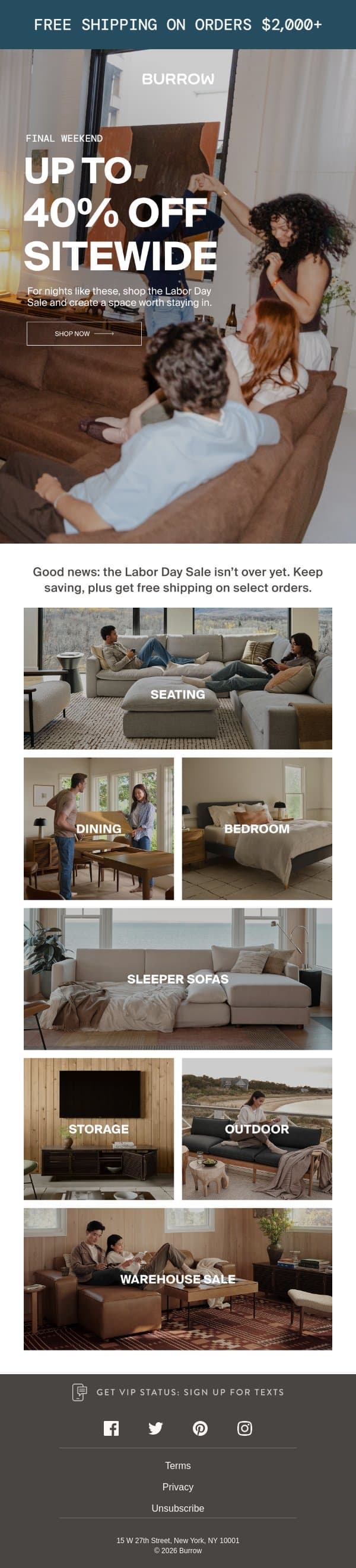 Now’s the time to save up to 40% email from Burrow screenshot