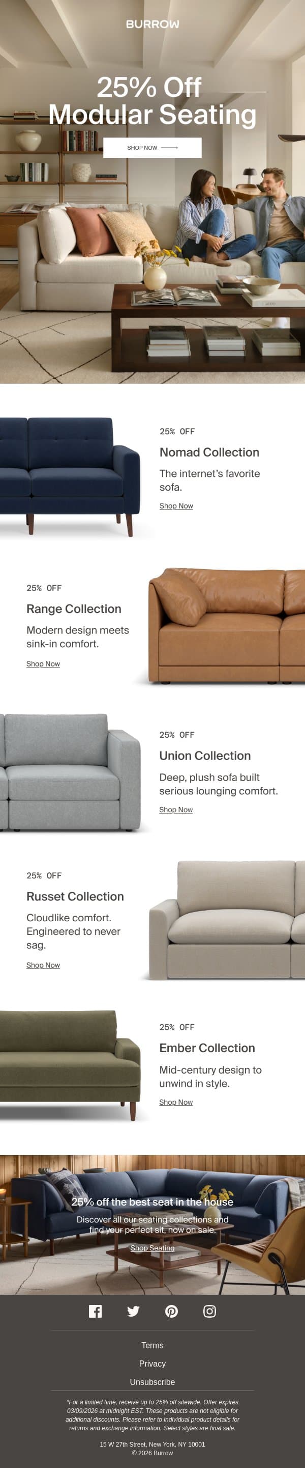 A Quick Flash Sale Reminder email from Burrow screenshot