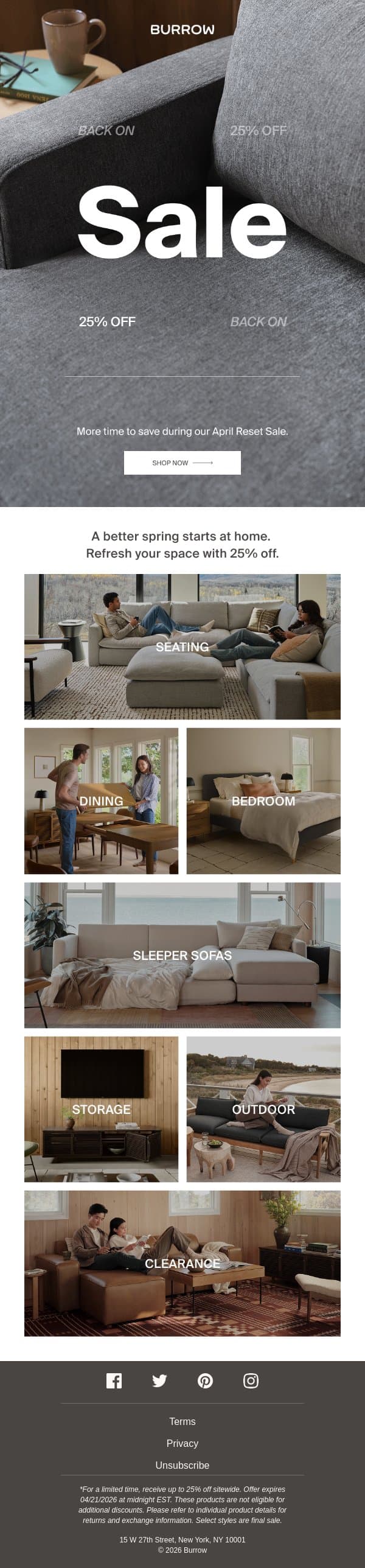 BACK ON: 25% OFF email from Burrow screenshot