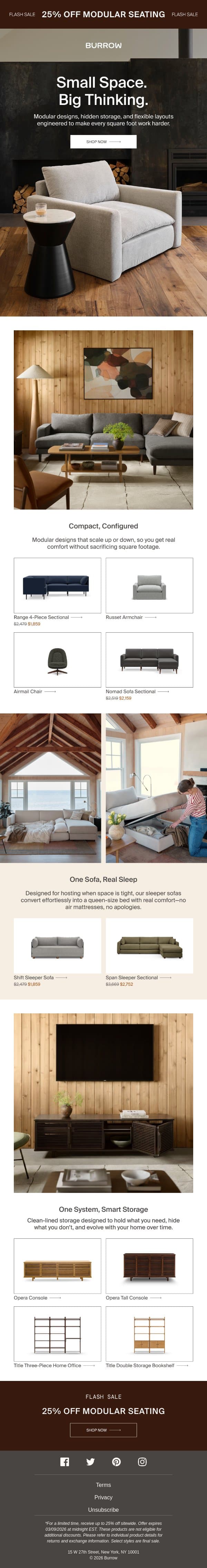 25% off FLASH SALE email from Burrow screenshot