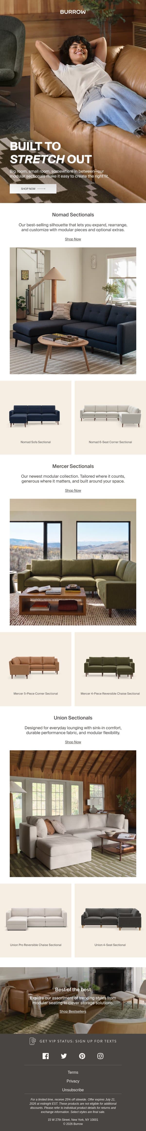 More ways to lounge, less time waiting email from Burrow screenshot