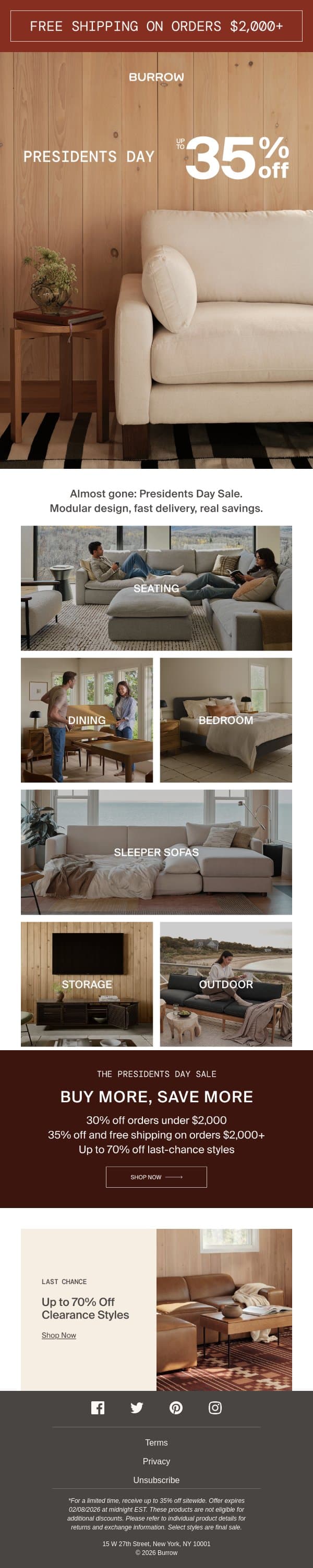 LAST CHANCE: Up to 35% off sitewide email from Burrow screenshot