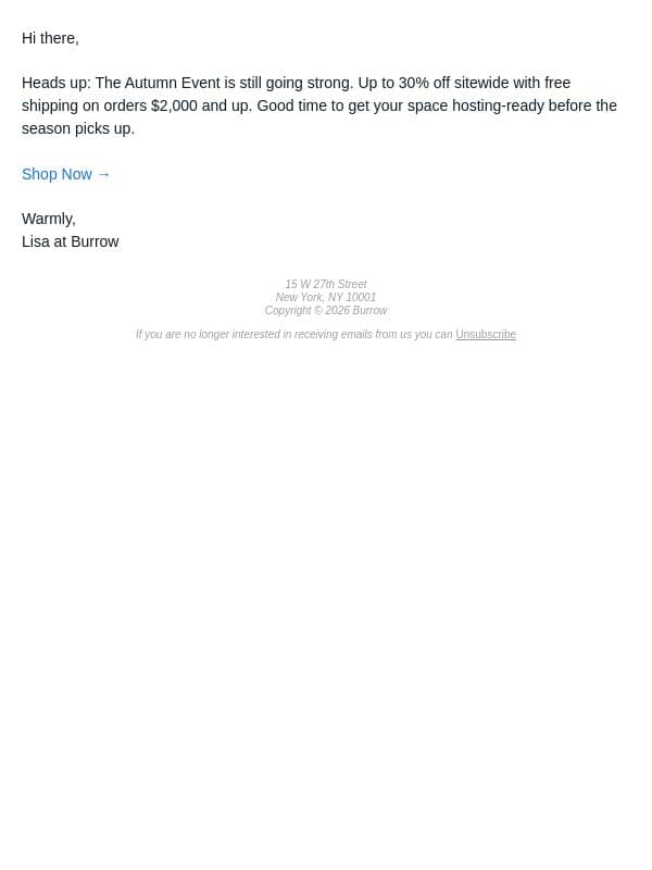 Still time to prep for hosting season email from Burrow screenshot