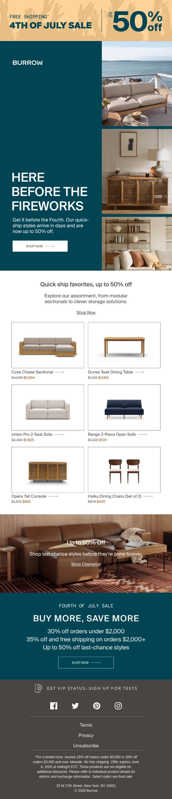 Order now, arrive before the 4th email from Burrow screenshot