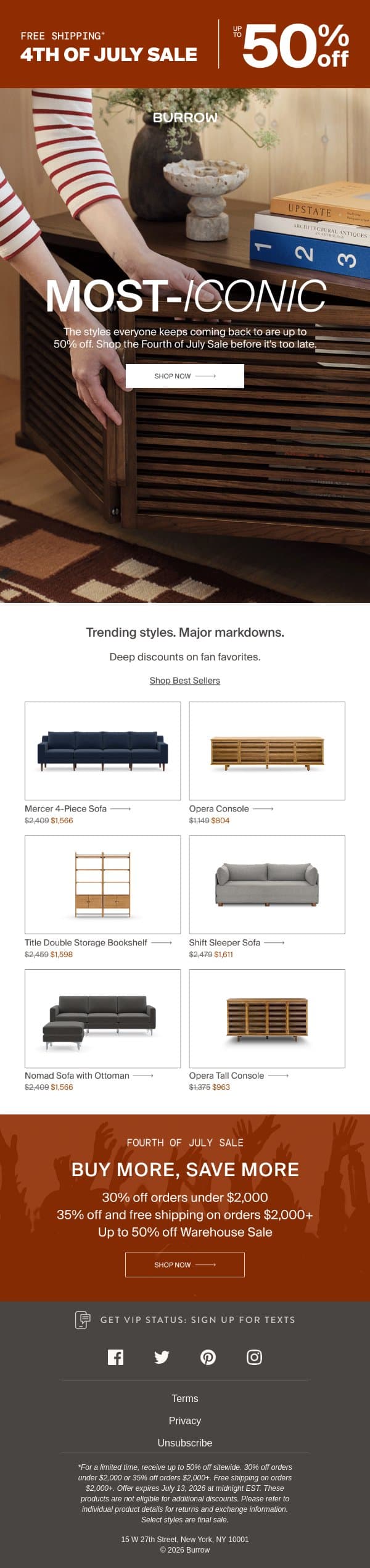 Sale Ends Tomorrow: Save Big on Crowd Favorites email from Burrow screenshot