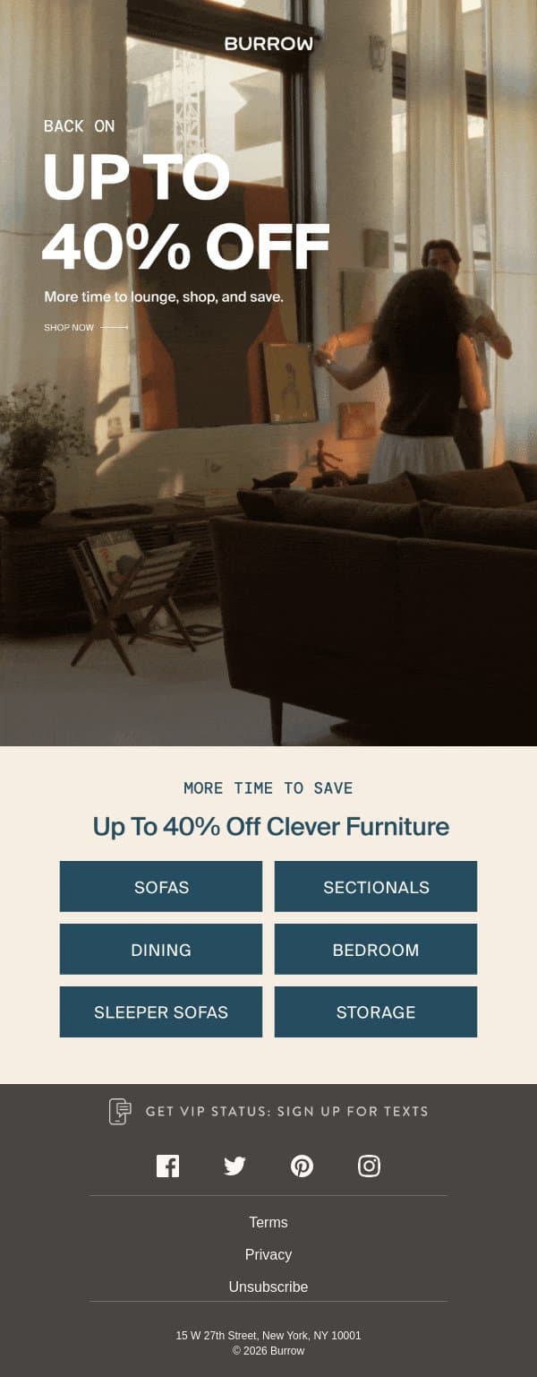 Good news: Labor Day Sale extended! email from Burrow screenshot