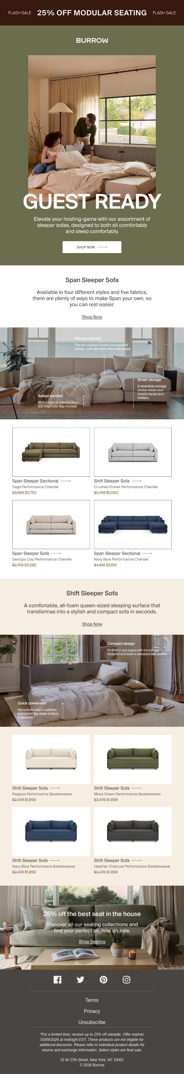 Sleeper sofas (you and) your guests will love email from Burrow screenshot