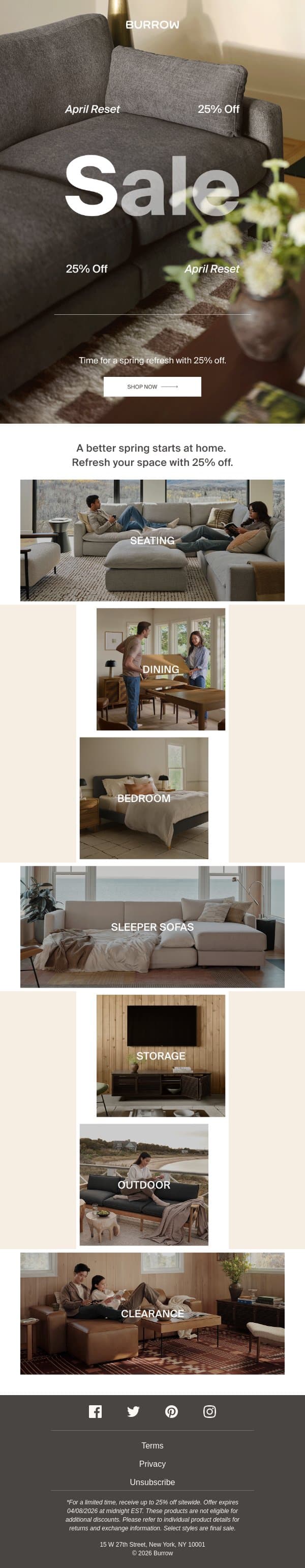 25% OFF SITEWIDE email from Burrow screenshot