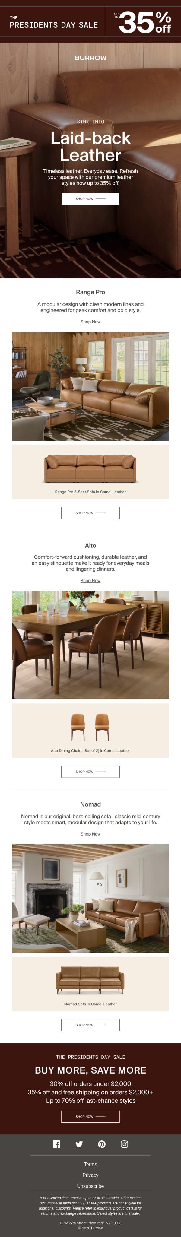 Laid-Back Leather email from Burrow screenshot