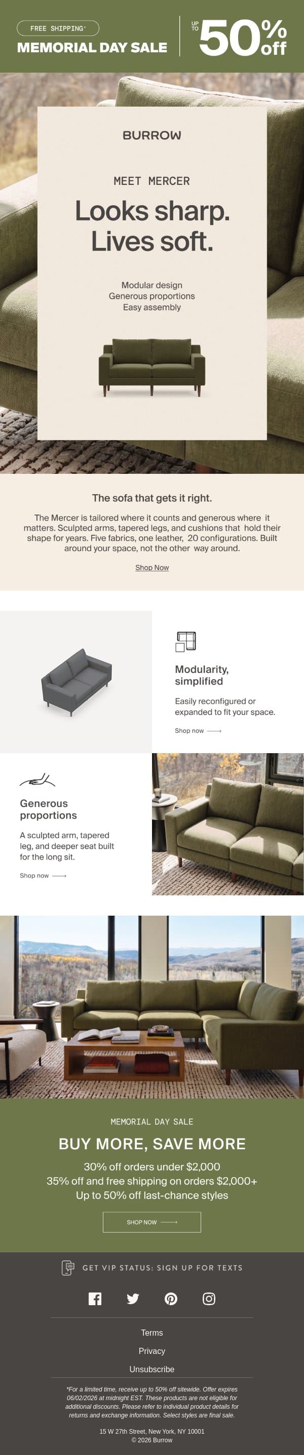 New! Meet the Mercer Sofa email from Burrow screenshot