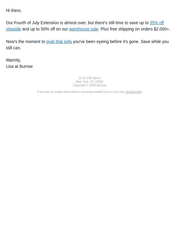 This is it... email from Burrow screenshot