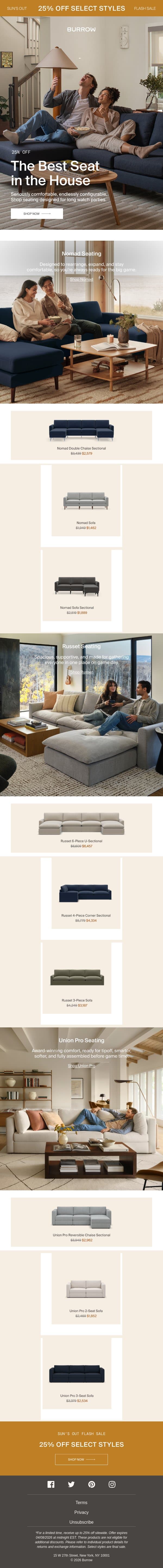 25% off your March Madness setup email from Burrow screenshot