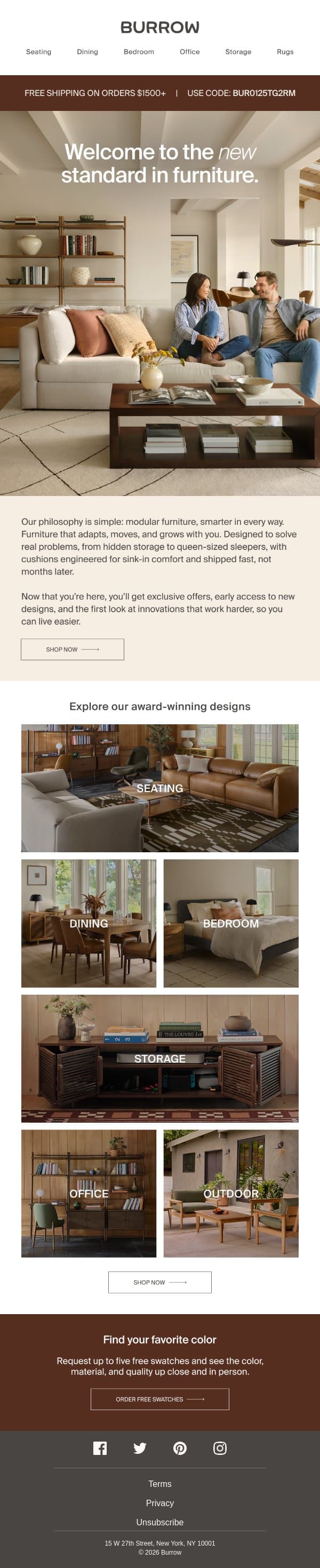 You're In! Free shipping awaits email from Burrow screenshot