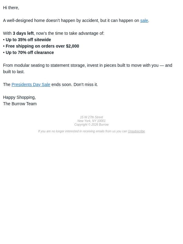Only 3 Days Left to Save email from Burrow screenshot