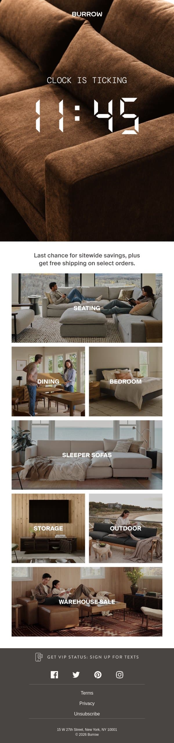 Up to 40% off ends tonight email from Burrow screenshot