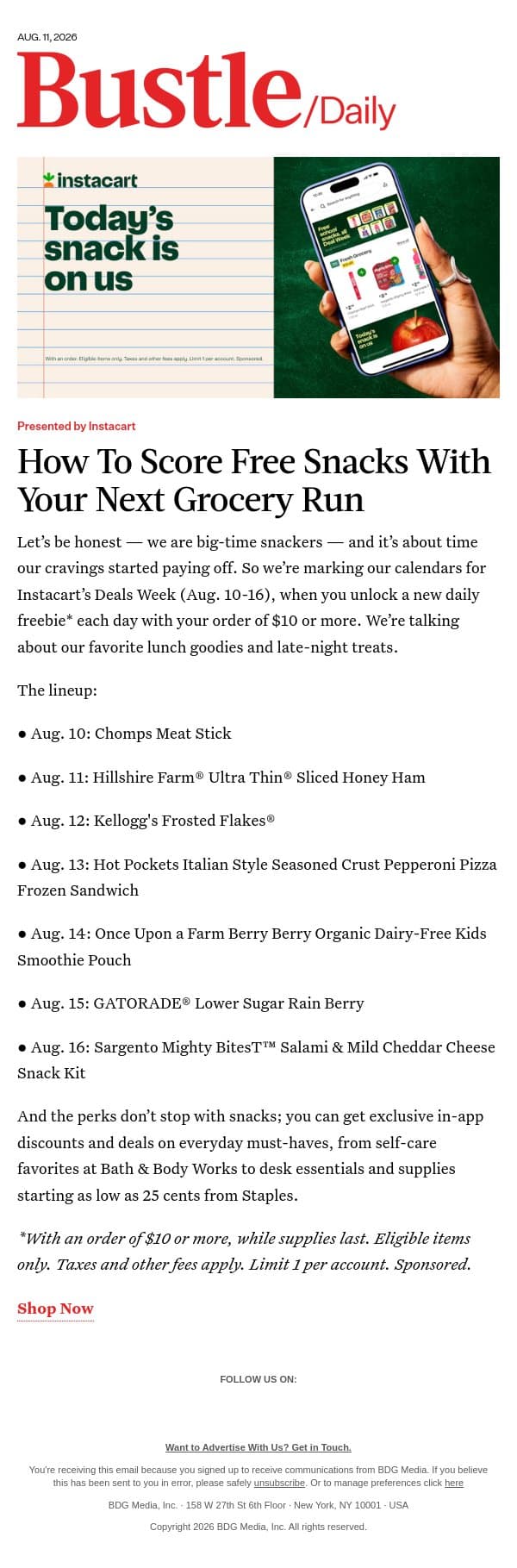 It’s Time You Got Rewarded For Snacking email from Bustle screenshot