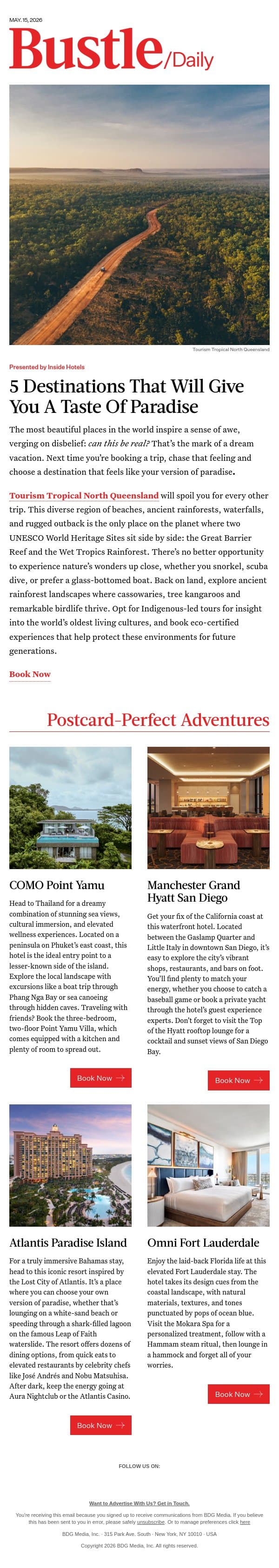 These 5 Destinations Will Give You A Taste Of Paradise email from Bustle screenshot