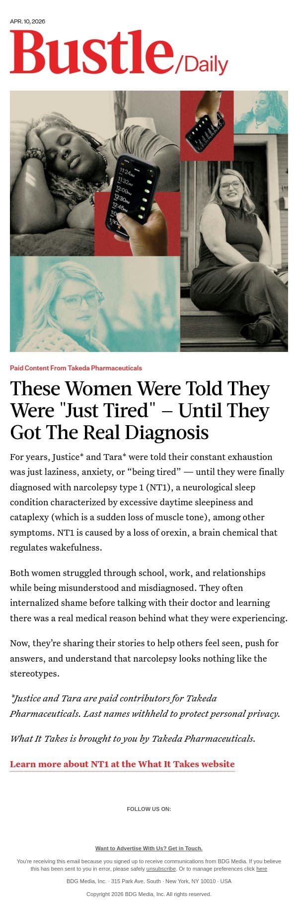 Feeling Tired All The Time? Here’s What It Could Mean email from Bustle screenshot