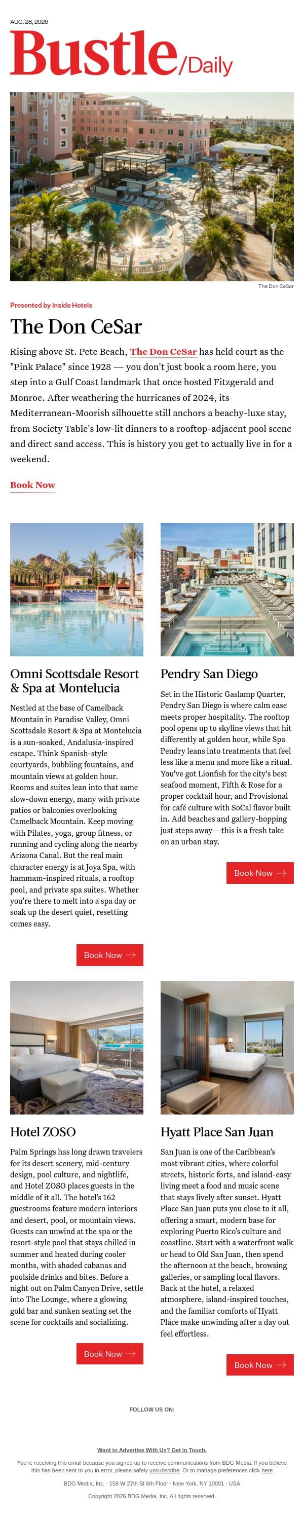 5 Hotels To Book Before Summer Slips Away email from Bustle screenshot