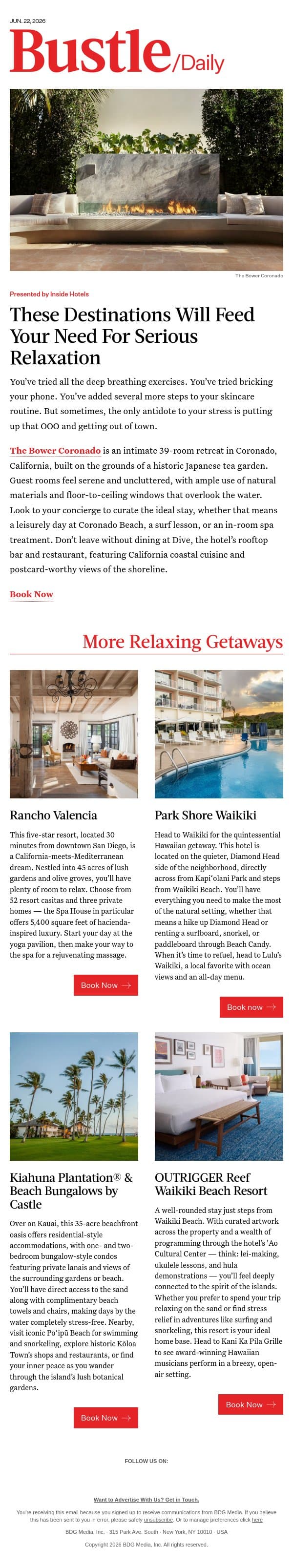 These Destinations Will Feed Your Need For Serious Relaxation email from Bustle screenshot