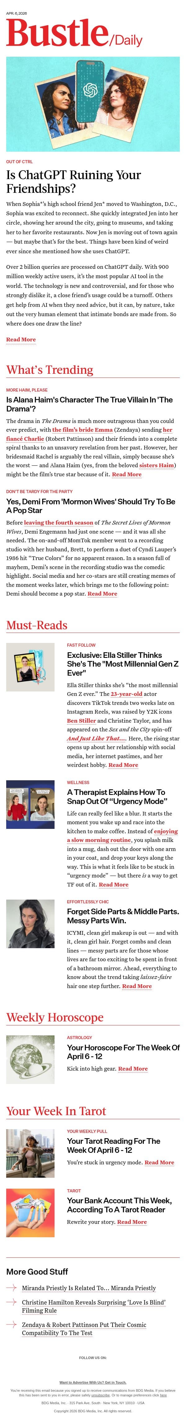 Forget Side Parts & Middle Parts. Messy Parts Win. email from Bustle screenshot
