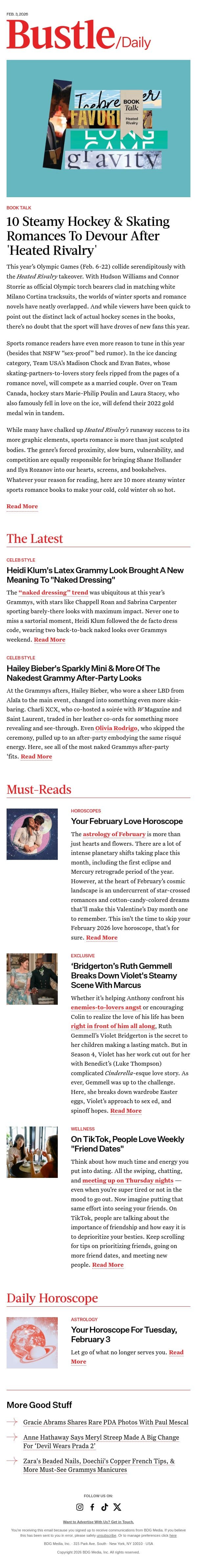 Your February Love Horoscope email from Bustle screenshot