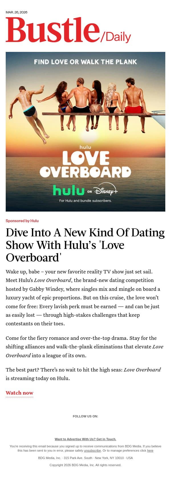 Time to Go Overboard email from Bustle screenshot