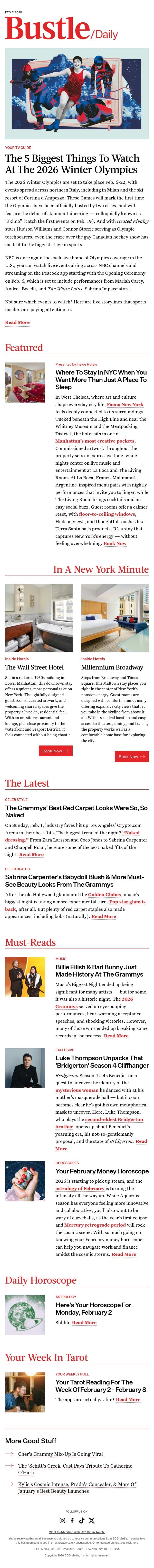 Sabrina Carpenter's Babydoll Blush & More Must-See Beauty Looks From The Grammys email from Bustle screenshot