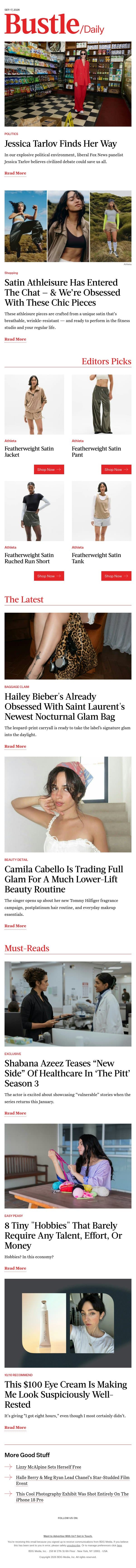 Hailey Bieber's Already Obsessed With Saint Laurent's Newest Nocturnal Glam Bag email from Bustle screenshot