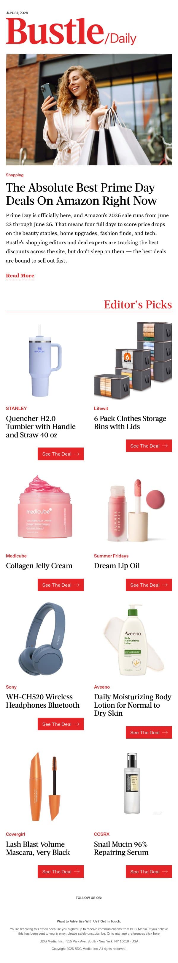 The 100+ Best Prime Day Deals Handpicked By Bustle Editors email from Bustle screenshot