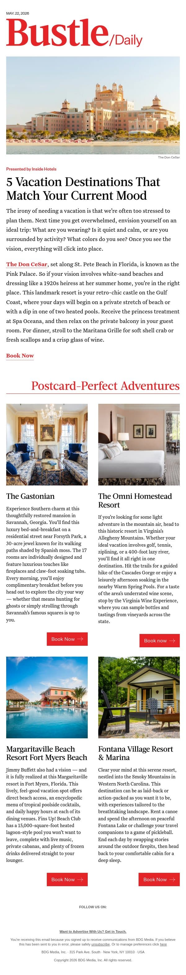5 Summer Escapes For Every Travel Vibe email from Bustle screenshot