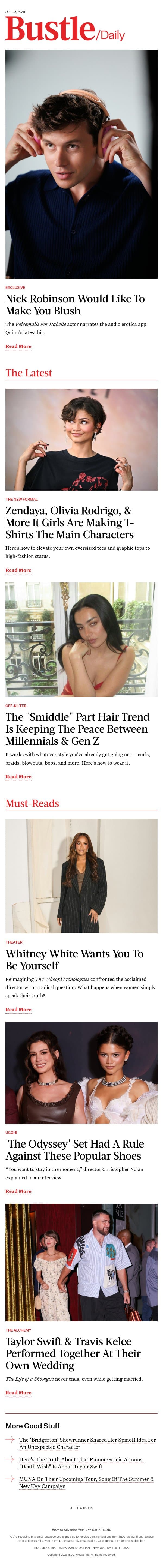 Zendaya, Olivia Rodrigo, & More It Girls Are Making T-Shirts The Main Characters email from Bustle screenshot