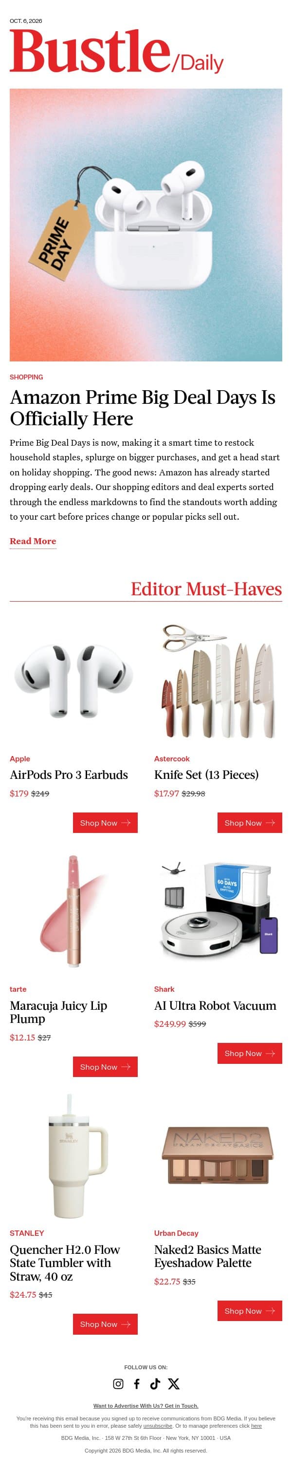 Prime Day Is Back & We Found Every Deal Worth Shopping email from Bustle screenshot