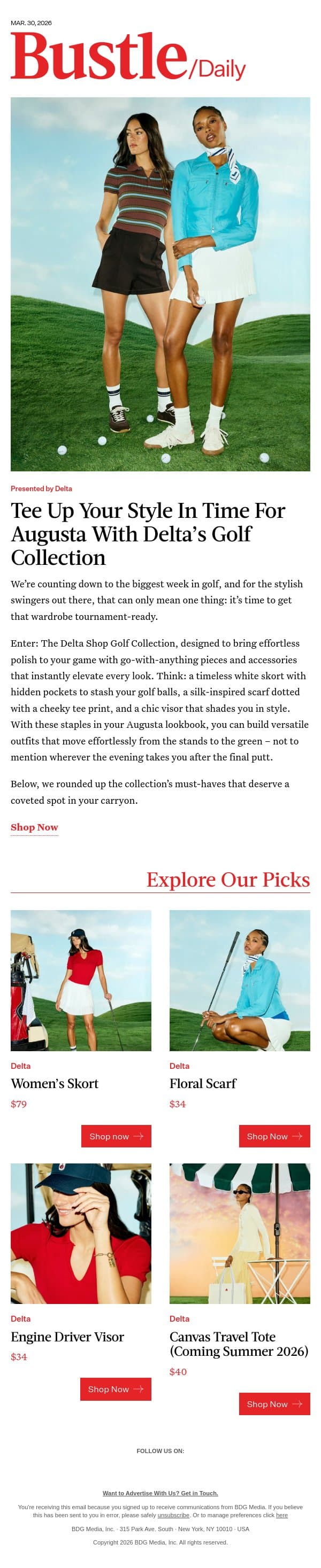 Calling All Golf Girlies email from Bustle screenshot