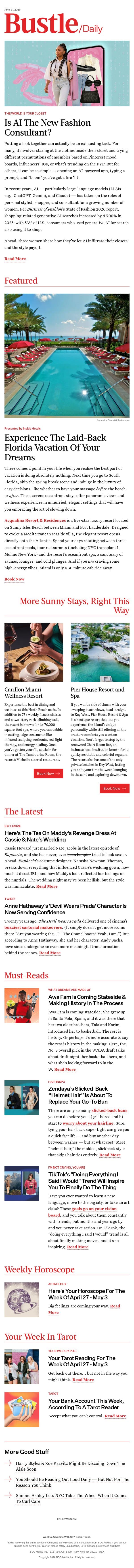 Here's The Tea On Maddy's Revenge Dress At Cassie & Nate's Wedding email from Bustle screenshot