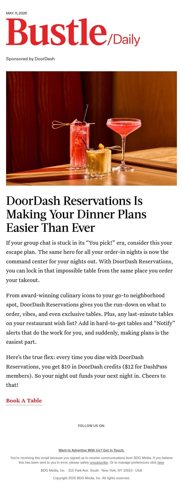 Sponsor your next night in with your next night out email from Bustle screenshot