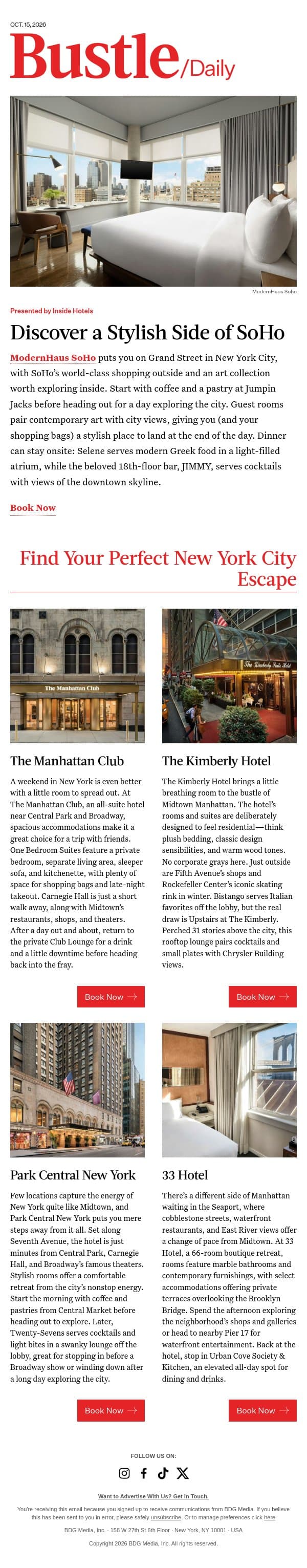 Five Ways to Stay in New York email from Bustle screenshot