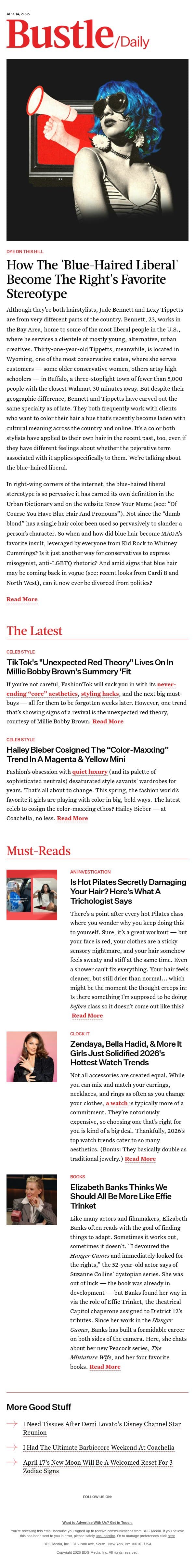 Hailey Bieber Cosigned The “Color-Maxxing” Trend In A Magenta & Yellow Mini email from Bustle screenshot