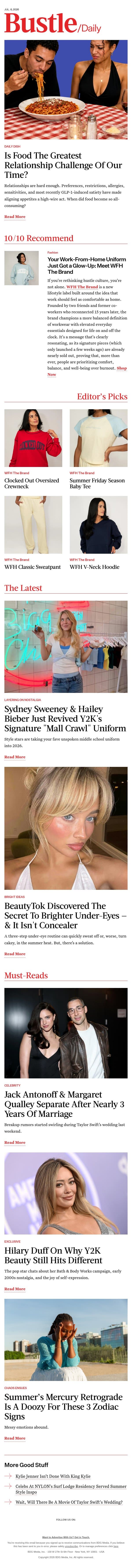Sydney Sweeney & Hailey Bieber Just Revived Y2K's Signature "Mall Crawl" Uniform email from Bustle screenshot