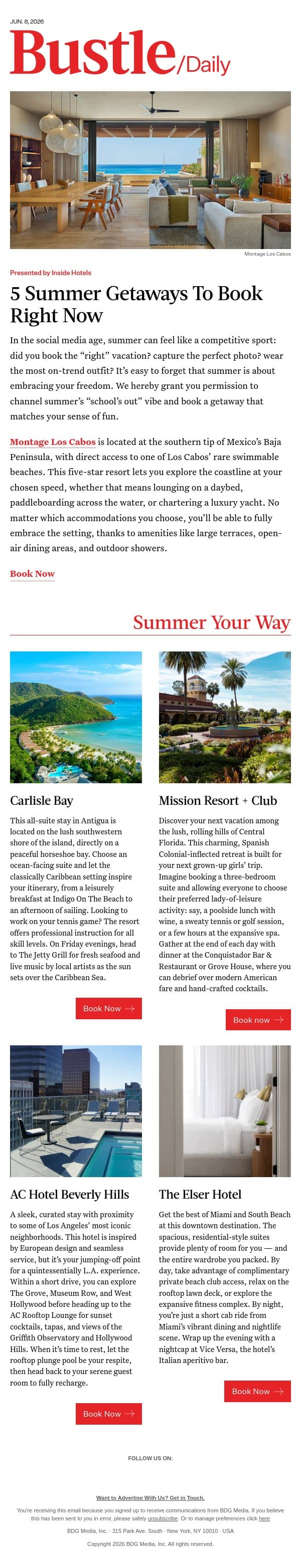 5 Summer Getaways To Book Right Now email from Bustle screenshot