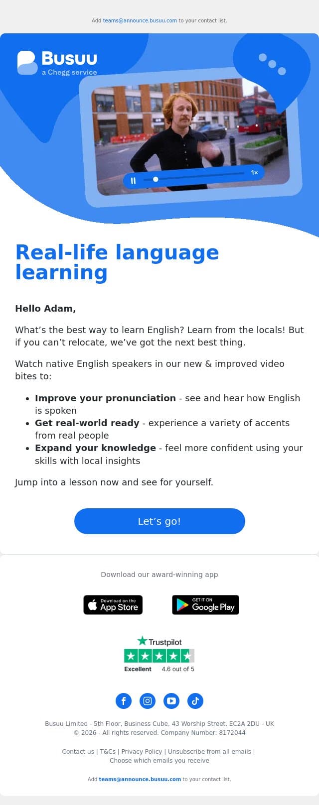 Learn from real people 🙋 email from Busuu screenshot