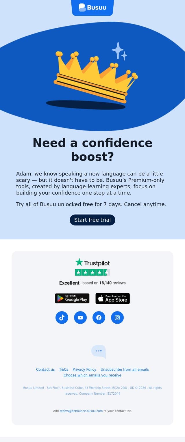 Unlock Premium for free! ⏳ email from Busuu screenshot