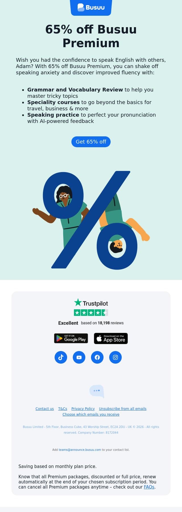 Reach your English fluency goals 🔥 email from Busuu screenshot