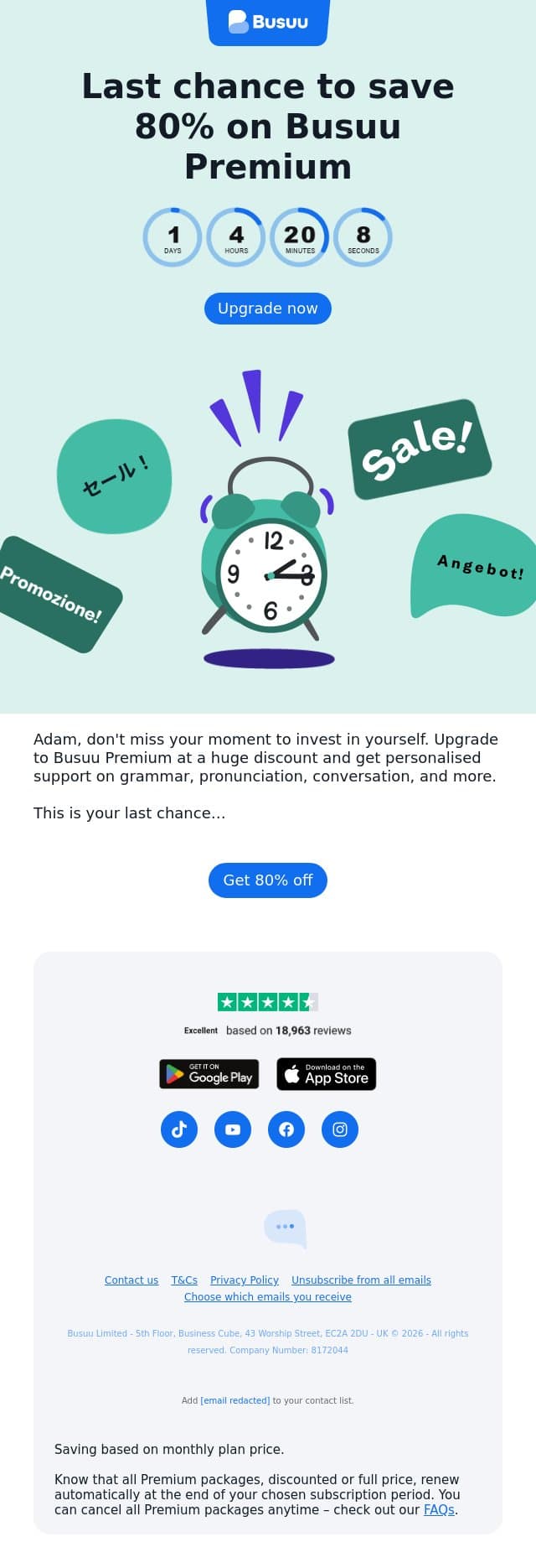Final call for big Busuu savings ⏳ email from Busuu screenshot