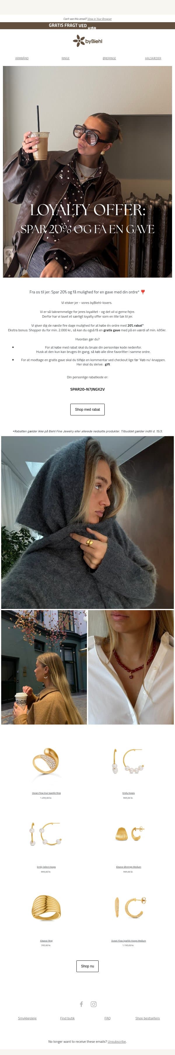 Spar 20% og få mulighed for en gratis gave 🤍 email from ByBiehl screenshot