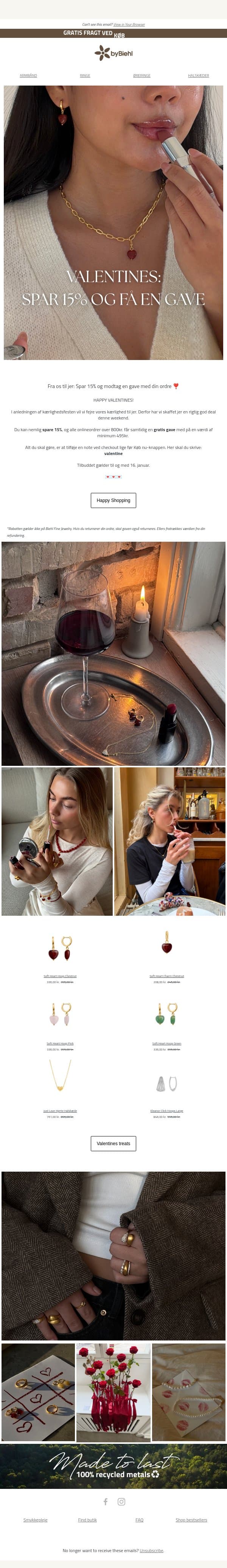 Valentine: Spar 15% og få en gave med 💌 email from ByBiehl screenshot